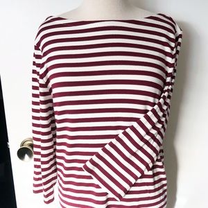 Gap Burgundy and White Striped 3/4 Sleeve Tee Shirt, Size Large